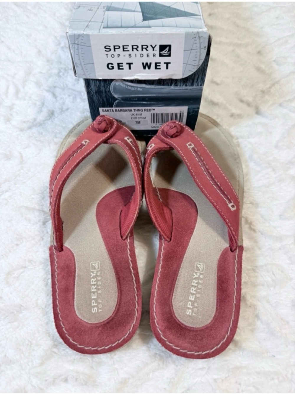 Sperry Women’s Red Suede Flip Flop Sandals - EUC in box - size 7M